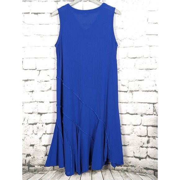 OH MY GAUZE! Tabasco Cotton Midi Dress Cobalt Lagenlook Minimalist Size L/XL - Picture 3 of 6